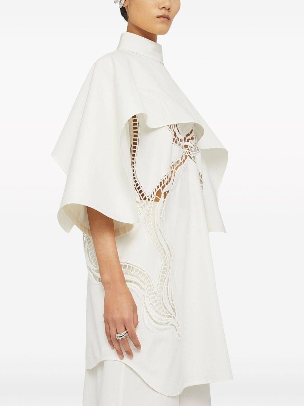 Jil Sander o1w1db10825 Lace-Detail Cape Top in Ivory Size XL / US 12-14 / IT 48-50 - 5 Thumbnail