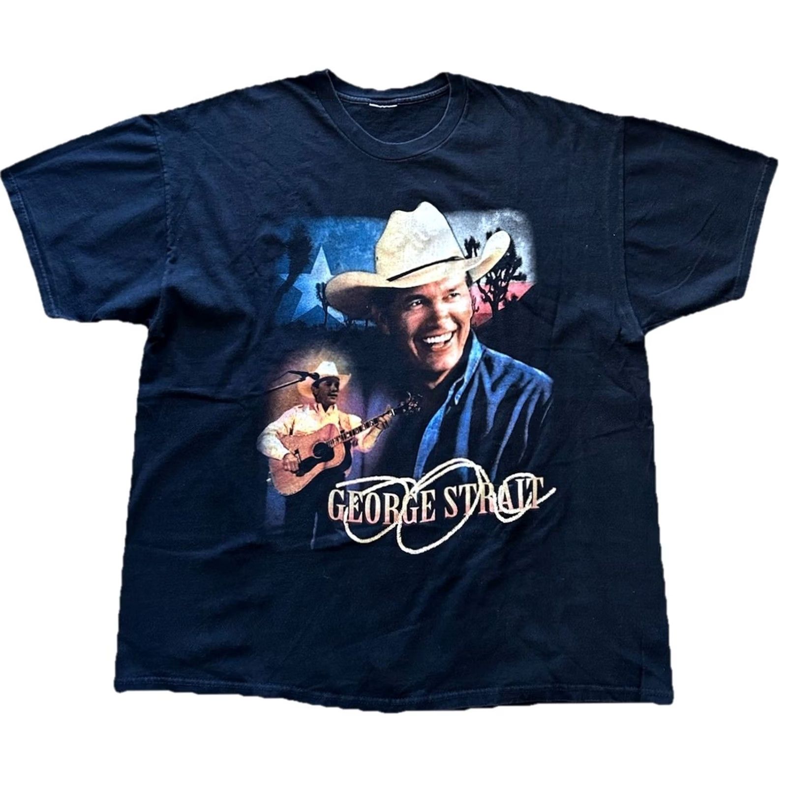 Gildan VINTAGE George Strait Tour Shirt 2XL Short Sleeve Crew Neck Cotton Black 90s Cowboy Music Festival Men T-Shirt George Strait Dynasty? Size US XXL / EU 58 / 5 - 2 Thumbnail