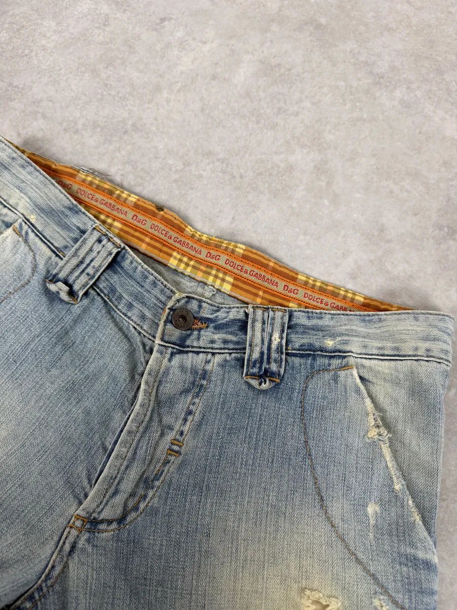 Dolce & Gabbana AW2006 Dolce & Gabbana Yellow Printed Blue Distressed Denim Jeans Size US 31 - 8 Thumbnail