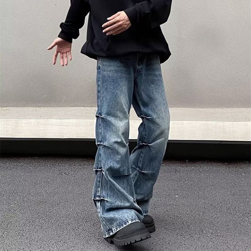 Japanese Brand Y2k washed blue pleated baggy flared jeans Size US 31 - 5 Thumbnail