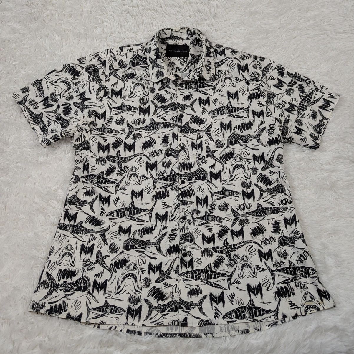 Other Marcel Von Berlin Shark Print Button Up Shirt Black White Size US XL / EU 56 / 4 - 10 Thumbnail