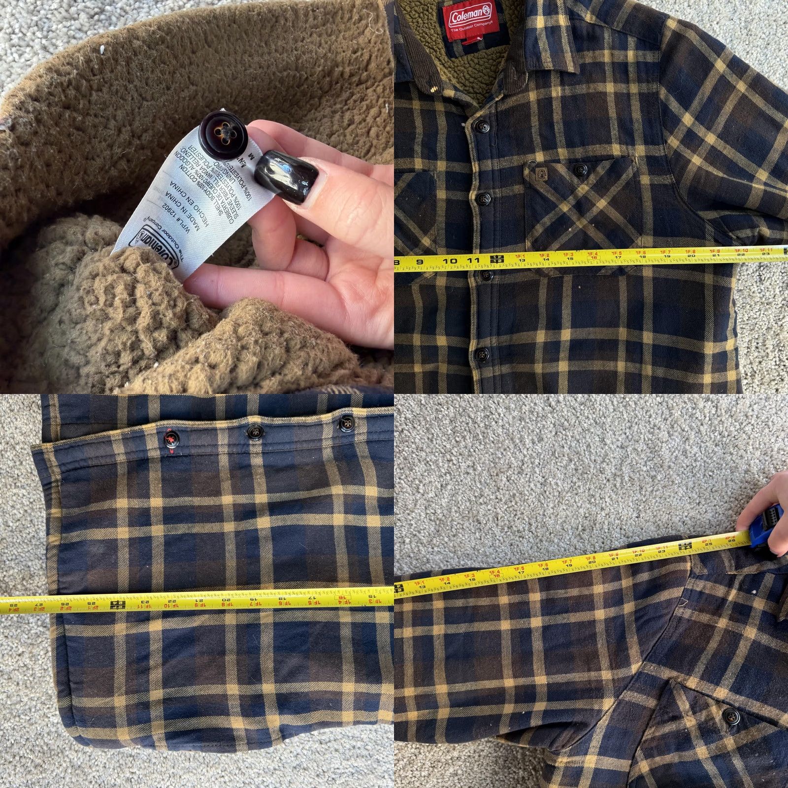 Vintage Coleman Shirt Jacket Mens M Blue Plaid Flannel Sherpa Lined Outdoor Hiking Casual Workwear Quilted Button Front Cuff Pockets Size US M / EU 48-50 / 2 - 8 Thumbnail