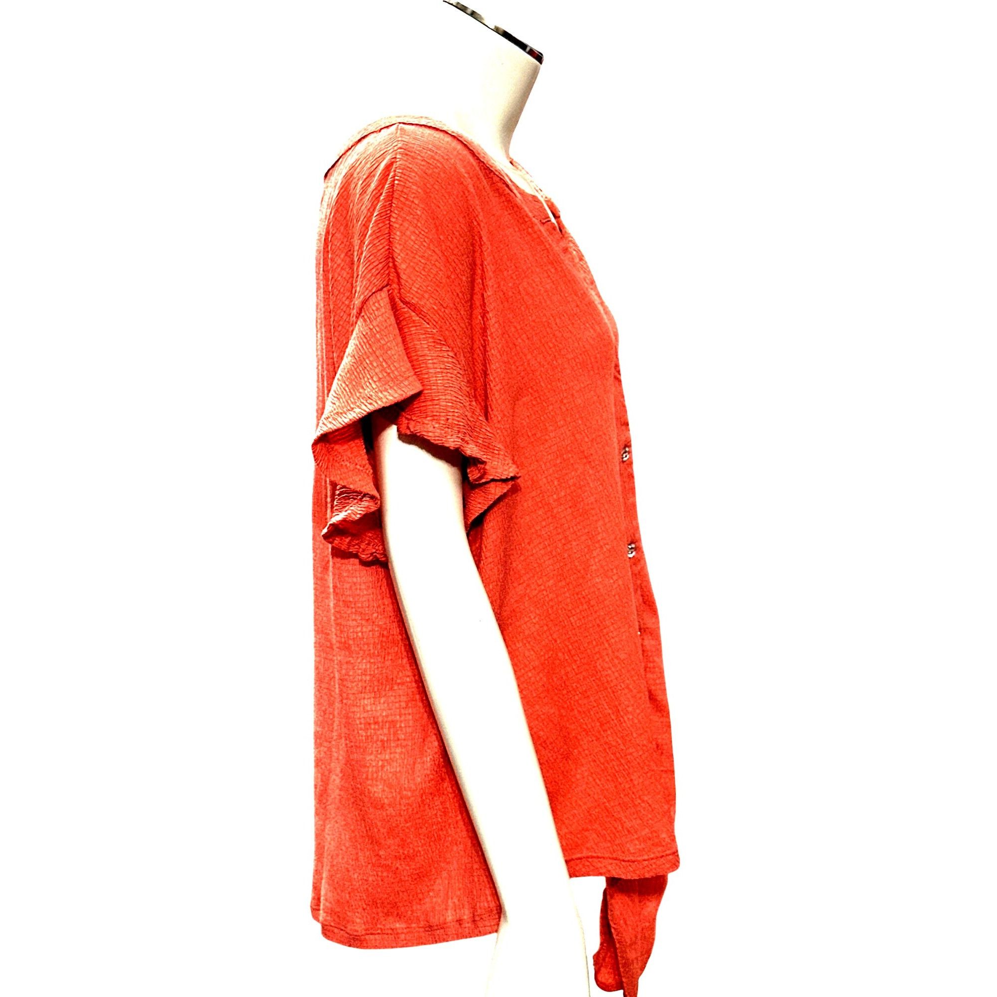 Other Adrienne Vittadini Coral Red Button Short Sleeve Tie Front C Size XL / US 12-14 / IT 48-50 - 6 Thumbnail
