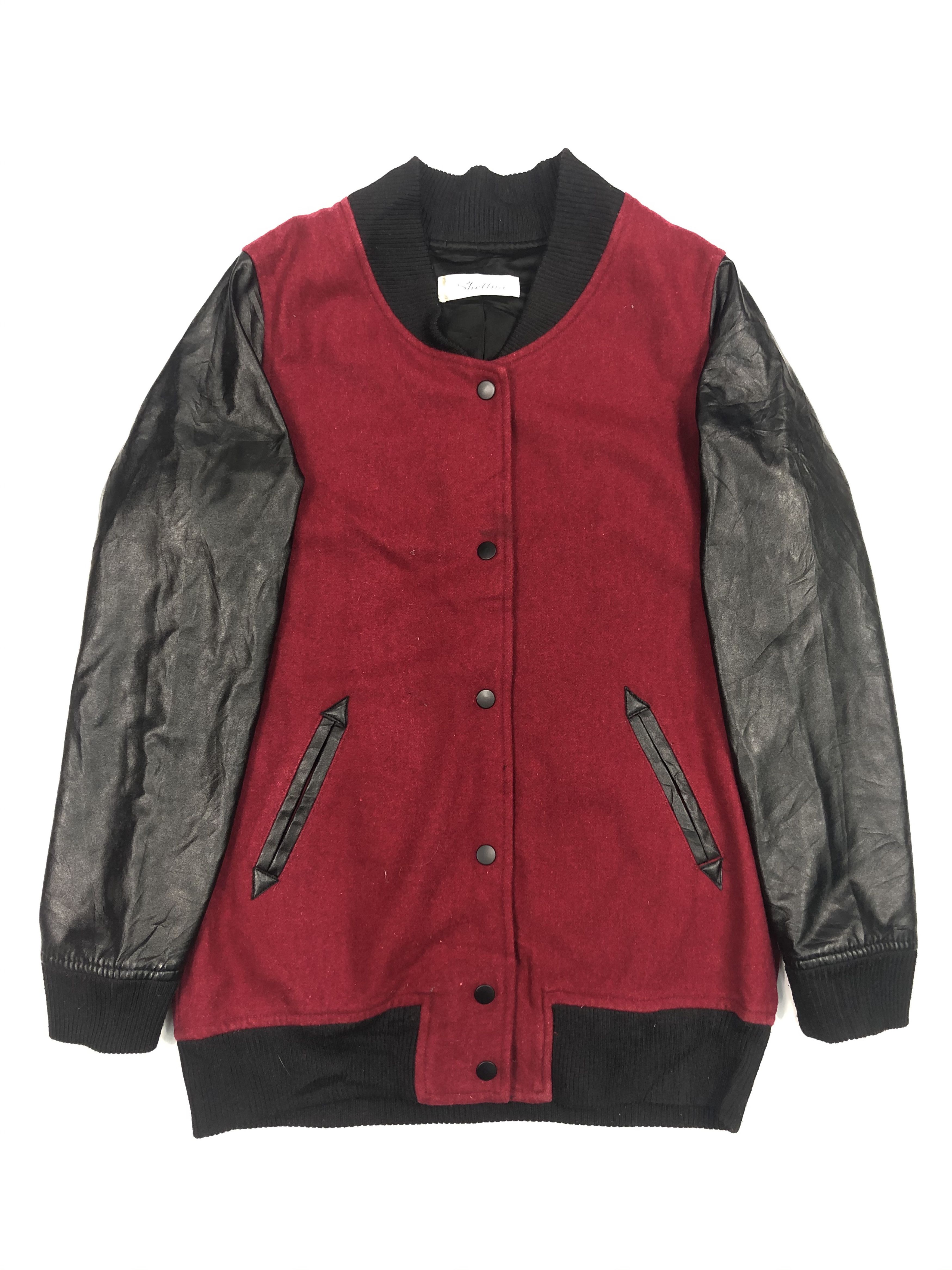 Japanese Brand Vintage 90s Shellna Leather Sleeve Varsity Jacket Red V0079 Size US M / EU 48-50 / 2 - 1 Thumbnail