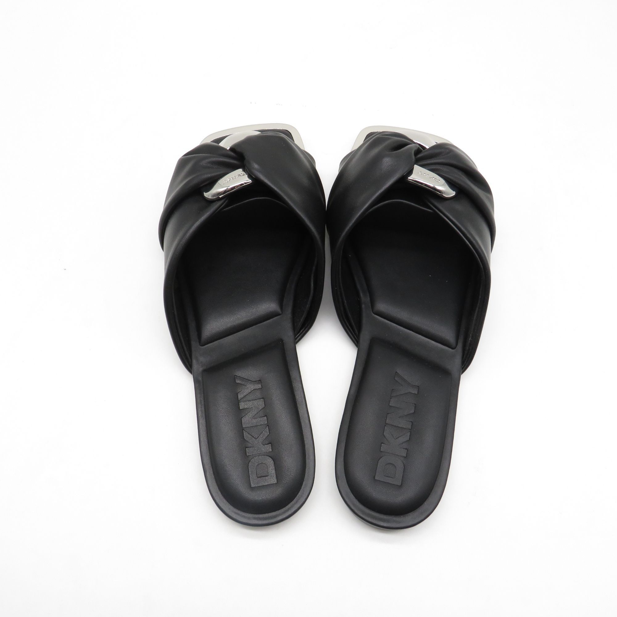 DKNY Dkny Doretta Black Faux Leather Flat Peep Toe Slide Sandals Size US 6 / IT 36 - 7 Thumbnail
