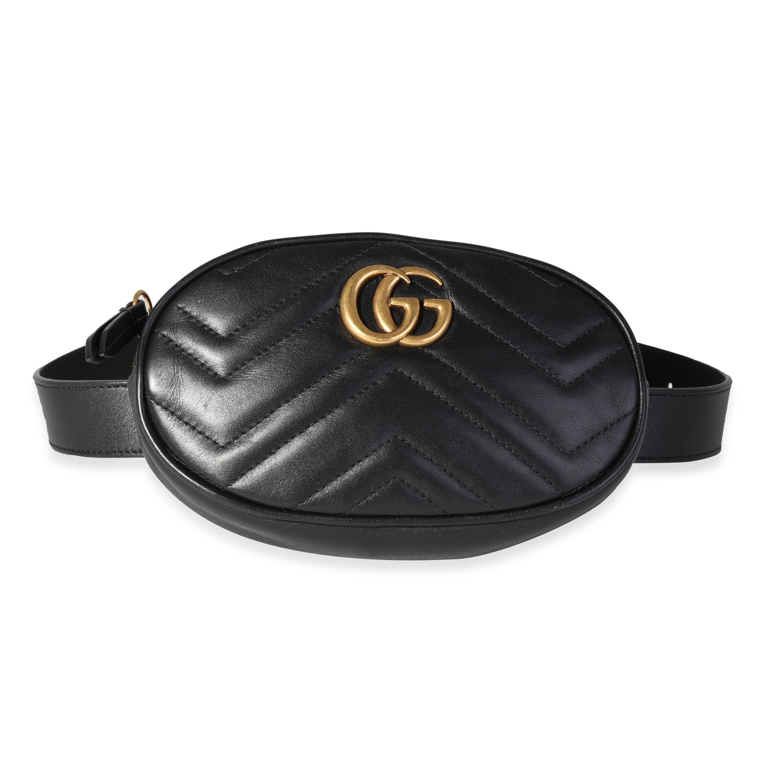 Gucci Black Matelassé Calfskin Marmont Belt Bag 75/30