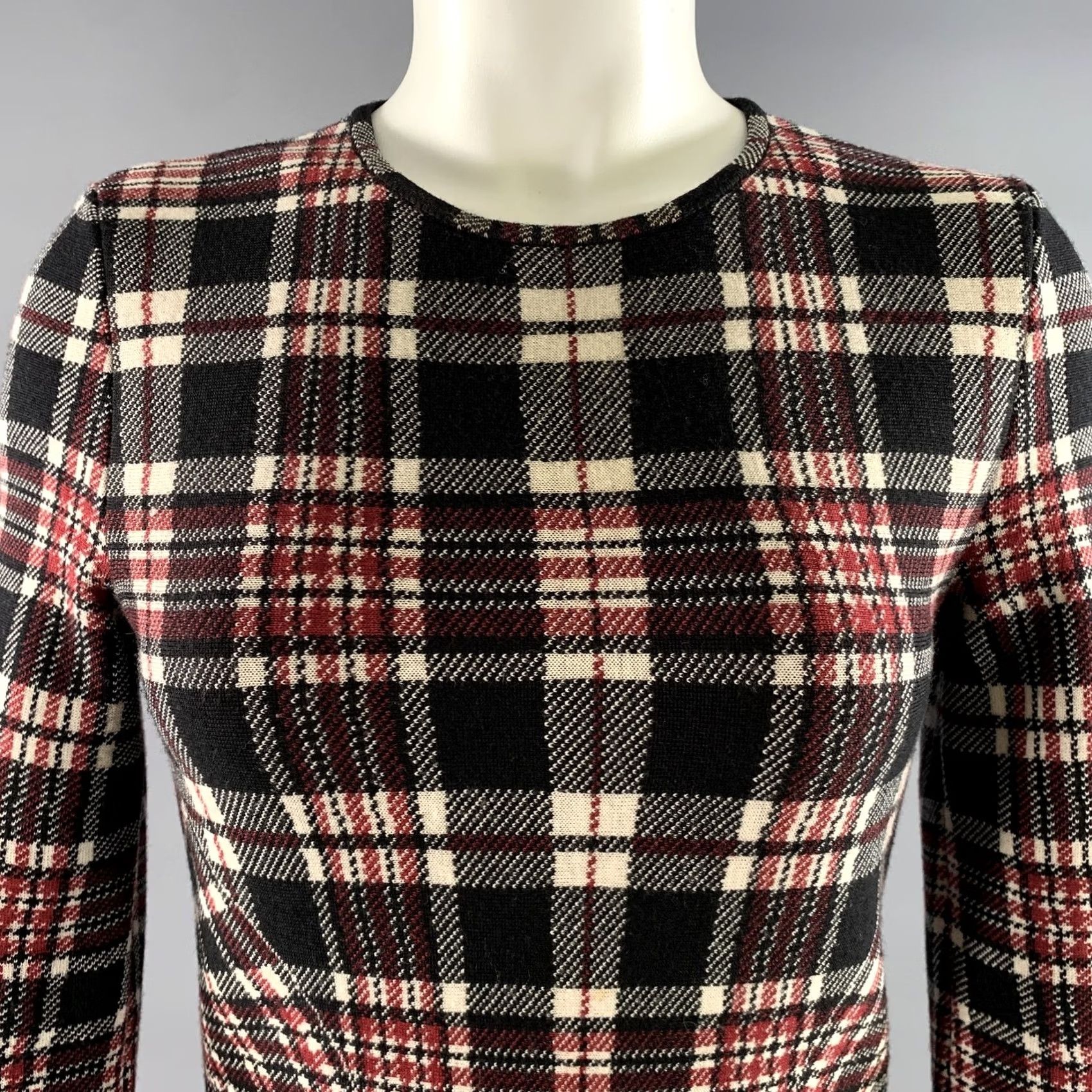 Alexander McQueen ALEXANDER MCQUEEN Dress Black Red Plaid Wool 3/4 Sleeves Knee-Length S Womens Size S / US 4 / IT 40 - 2 Thumbnail