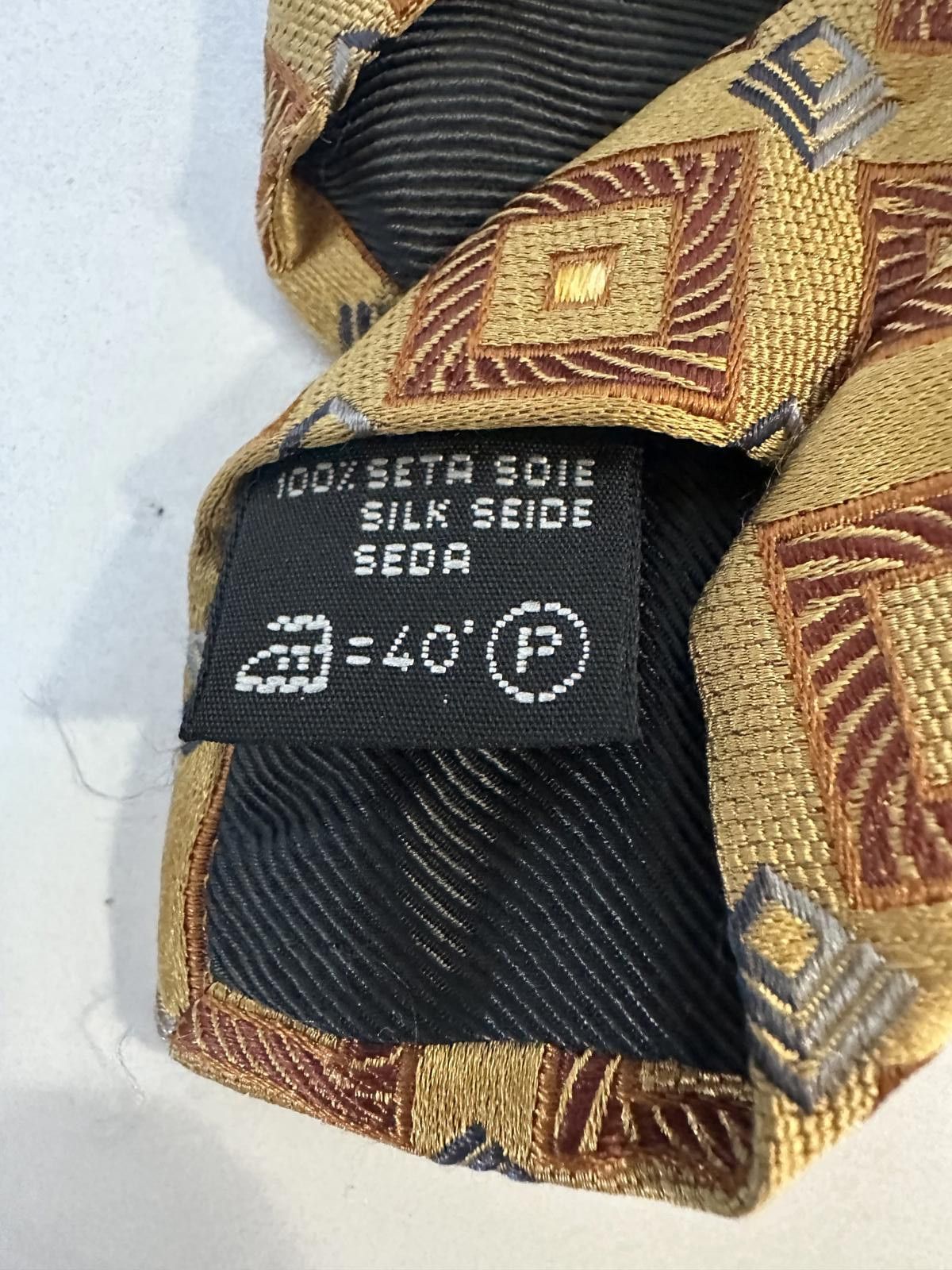 Ermenegildo Zegna Ermenegildo Zegna tan/gold/grey geometric silk neck tie Size ONE SIZE - 3 Thumbnail