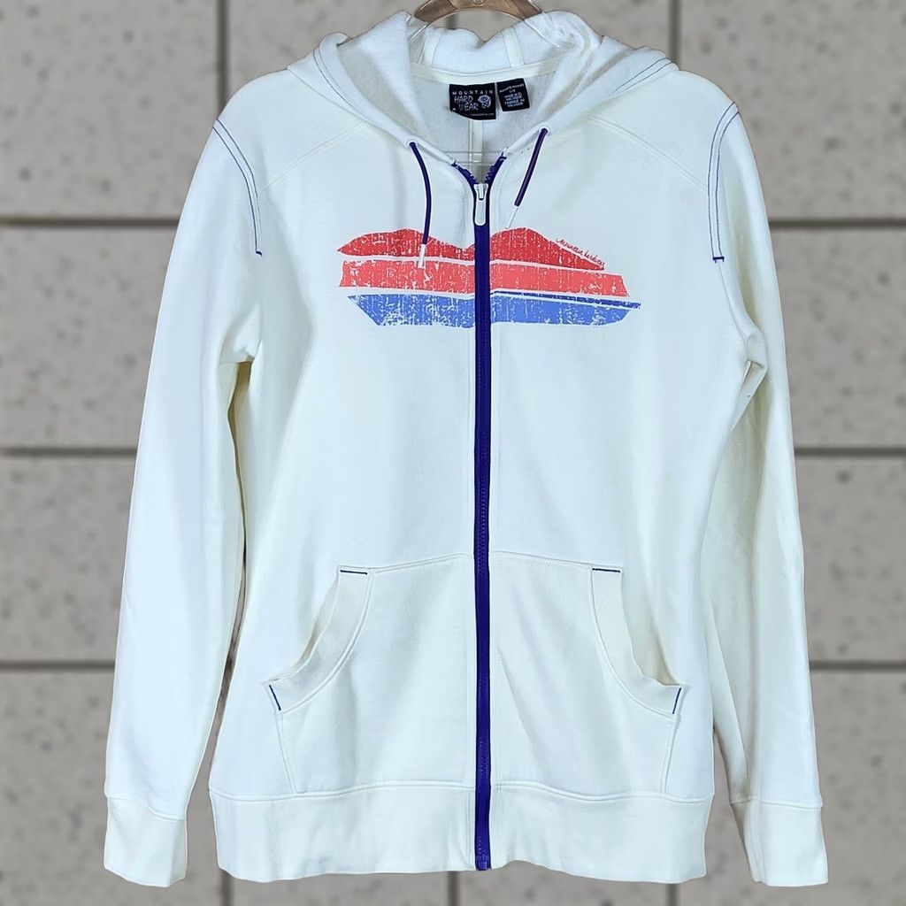 Mountain Hardwear Mountain Hardwear Full Zip Hoodie Womens L Cream Graphic Print Fleece Zip Hooded Pockets Size L / US 10 / IT 46 - 1 Thumbnail