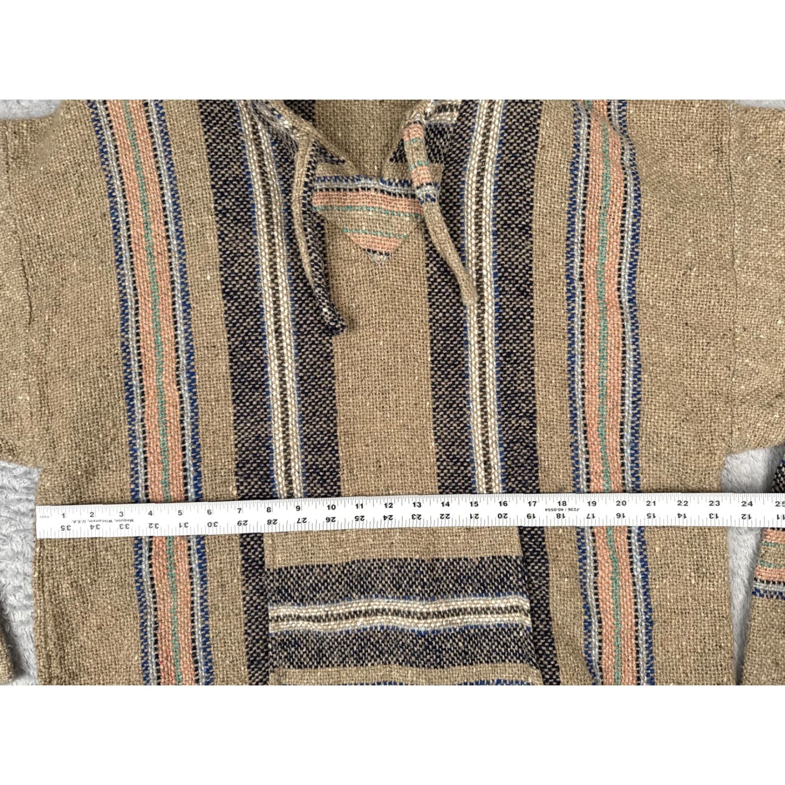 KangaROOS Baja Hoodie Mens Large Beige Striped Kangaroo Pocket Hippie Poncho Drug Rug Hoodie Size US L / EU 52-54 / 3 - 6 Thumbnail