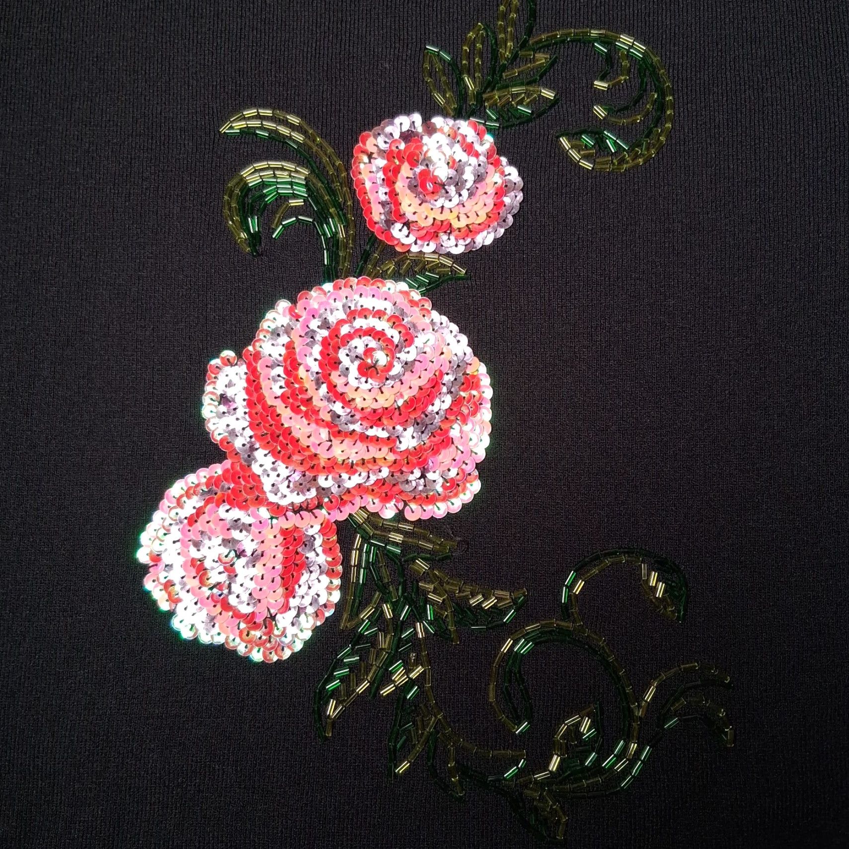 Vintage VINTAGE Dressbarn Sweater Women XL Black Beaded Sequin Pink Rose Roses Sleeve 3/4 Round Neck Pullover Knit Size XL / US 12-14 / IT 48-50 - 7 Thumbnail