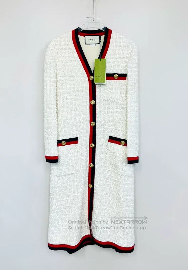 Gucci Gucci White webbing edge trim tweed long-sleeved A-shaped Size XS / US 0-2 / IT 36-38 - 1 Thumbnail