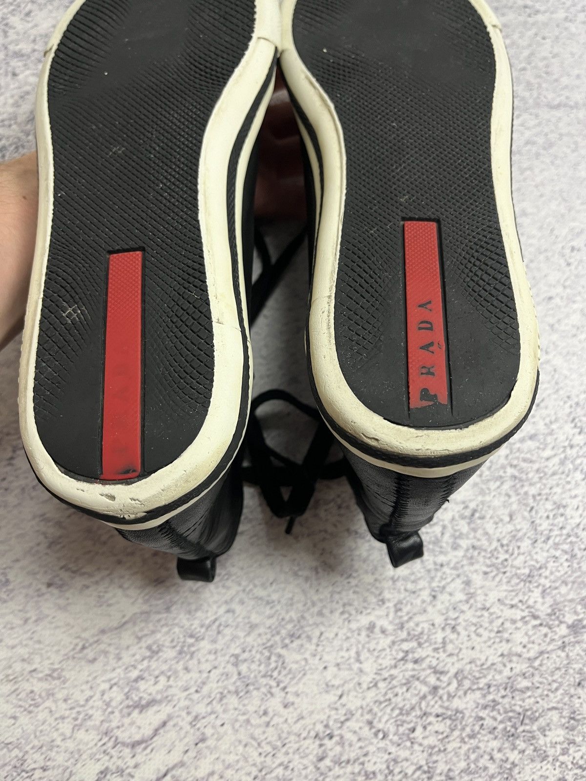 Prada Prada Red Tab Leather High Top Sneakers Shoes Size US 6 / IT 36 - 19 Thumbnail