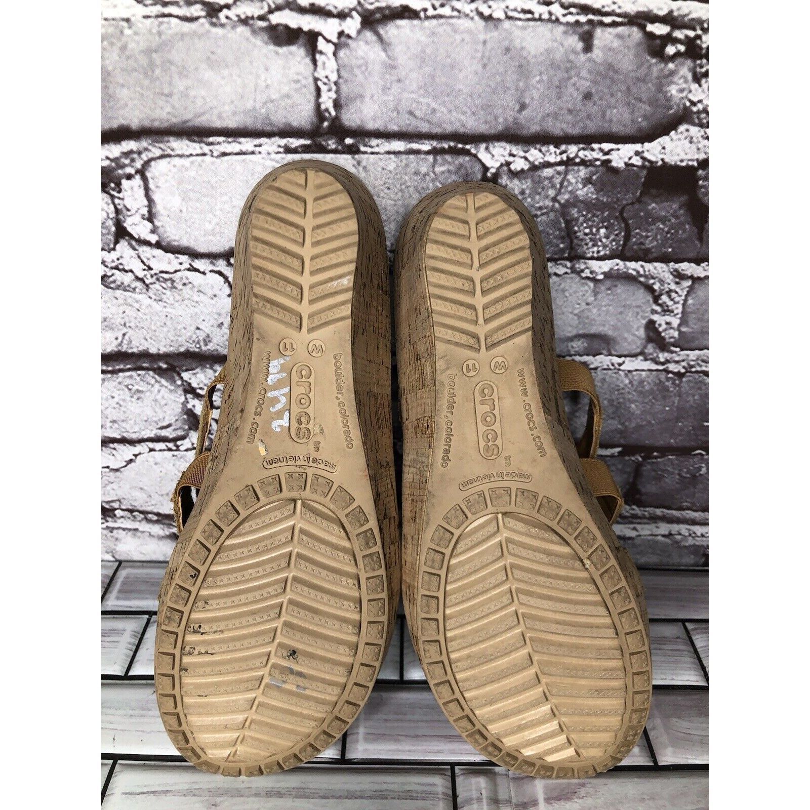 Crocs Crocs A-Leigh Gold Leather Snake Print Cork Wedge Sandals Wo Size US 11 / IT 41 - 12 Thumbnail