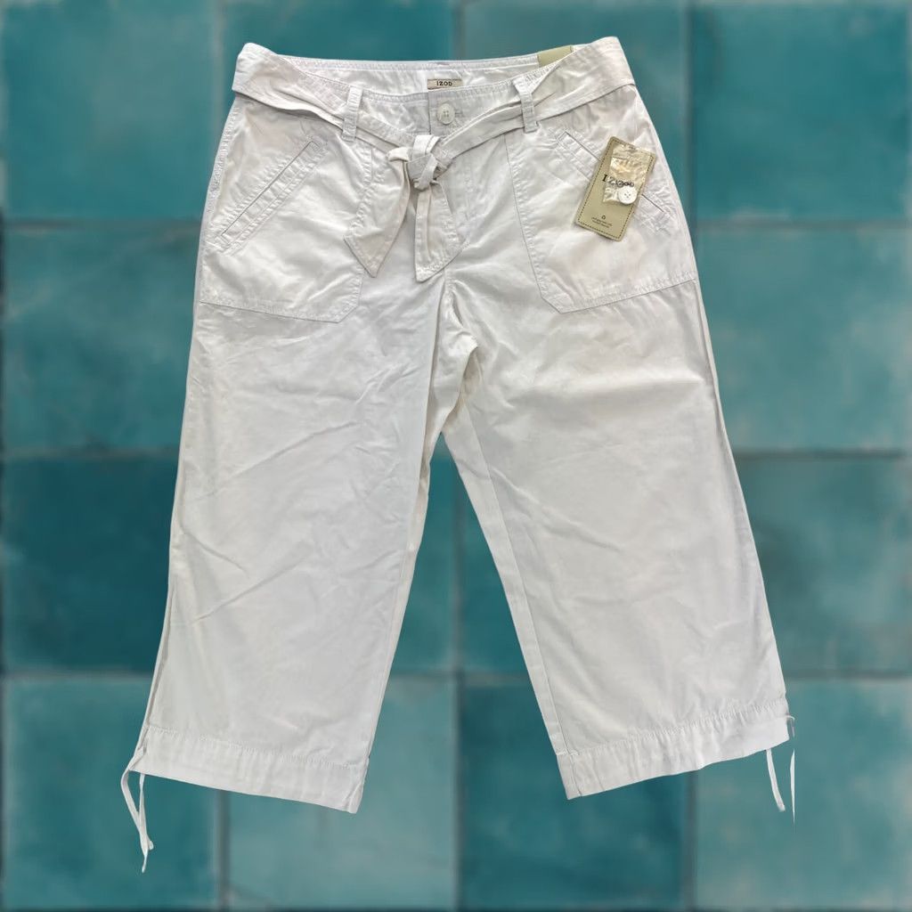 Izod IZOD Capri Pants Women's 8 White Belted Patch Pockets Travel Casual NWT Pants Size 30" / US 8 / IT 44 - 1 Thumbnail