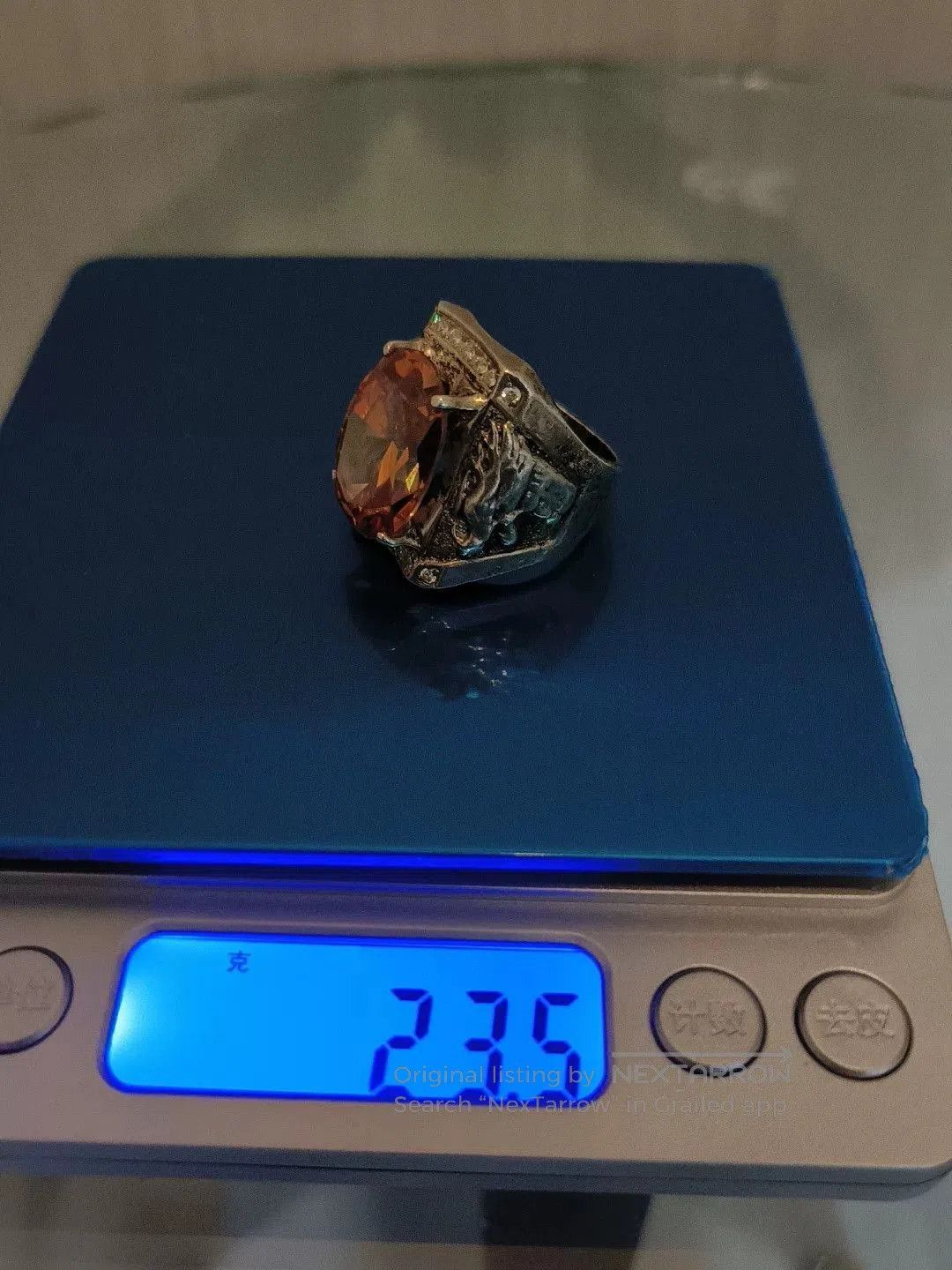 Japanese Brand Silver Ring with Orange Gemstone. Size ONE SIZE - 5 Thumbnail