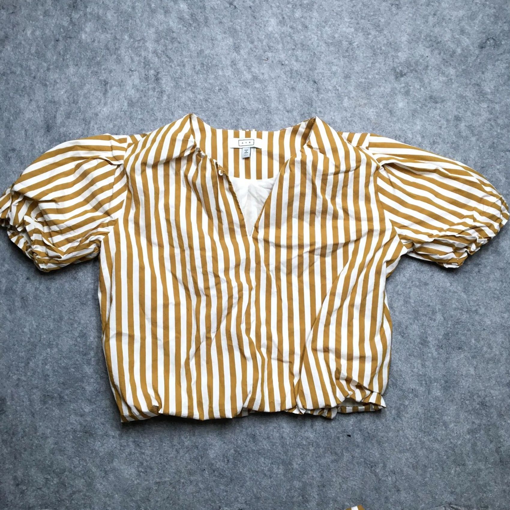 AYR AYR 2 Piece Pajama Set Womens Small Yellow White Striped Shirt Pants Elastic Set/Outfit Size S / US 4 / IT 40 - 2 Thumbnail