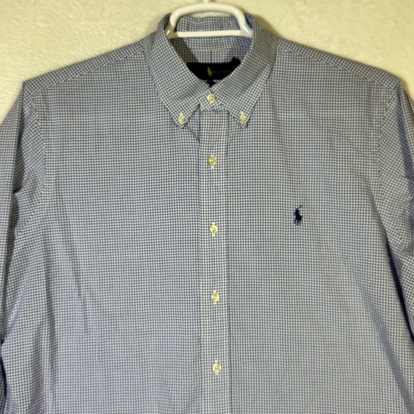 Ralph Lauren Ralph Lauren Button-Down Shirt Mens XL Blue White Gingham Check Long Sleeve Stretch Embroidered Pony Polo Size US L / EU 52-54 / 3 - 4 Thumbnail