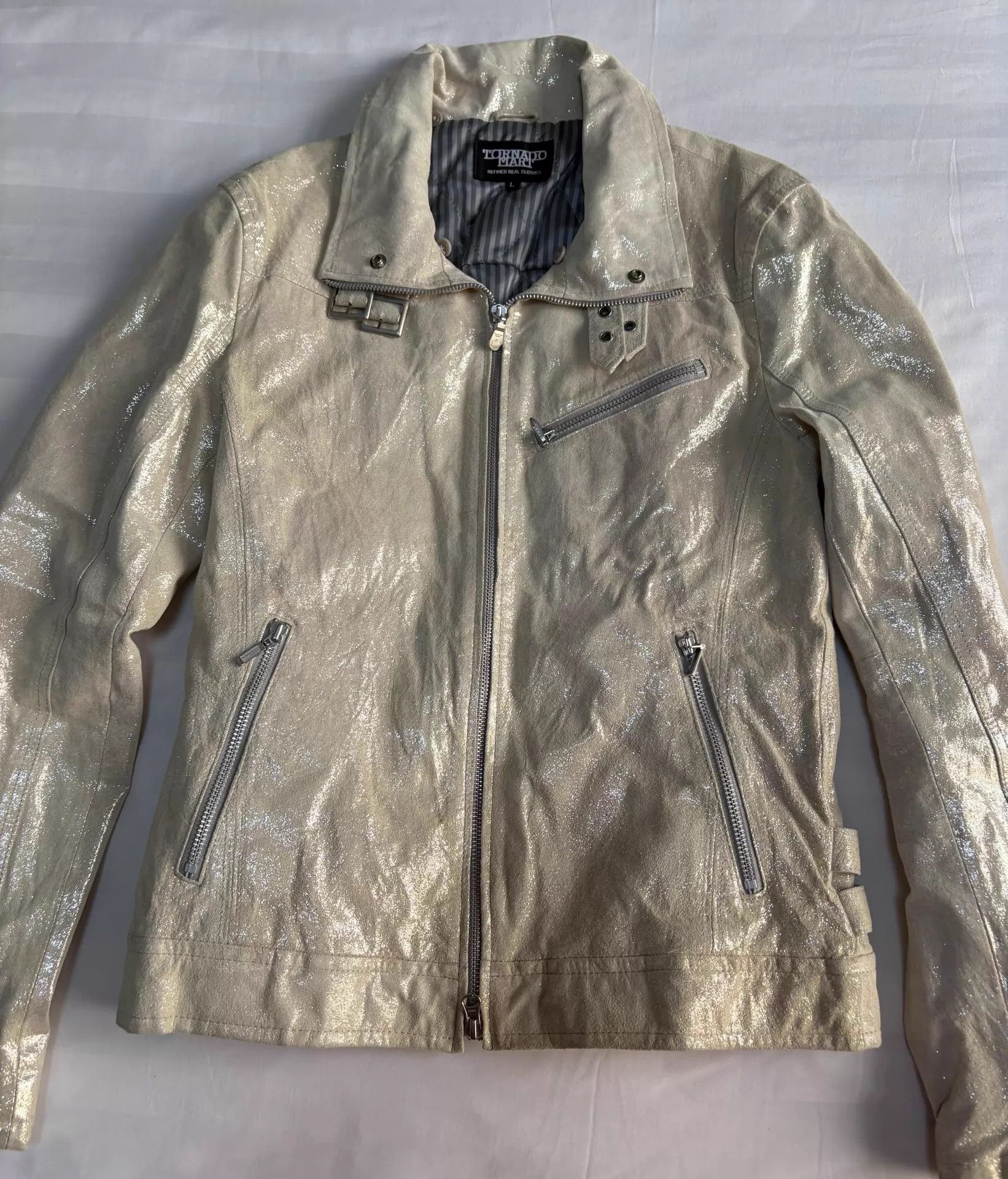 Tornado Mart Tornado Mart Vintage Rare Leather Jacket Waxed Shimmer Straps Size L / US 10 / IT 46 - 4 Thumbnail