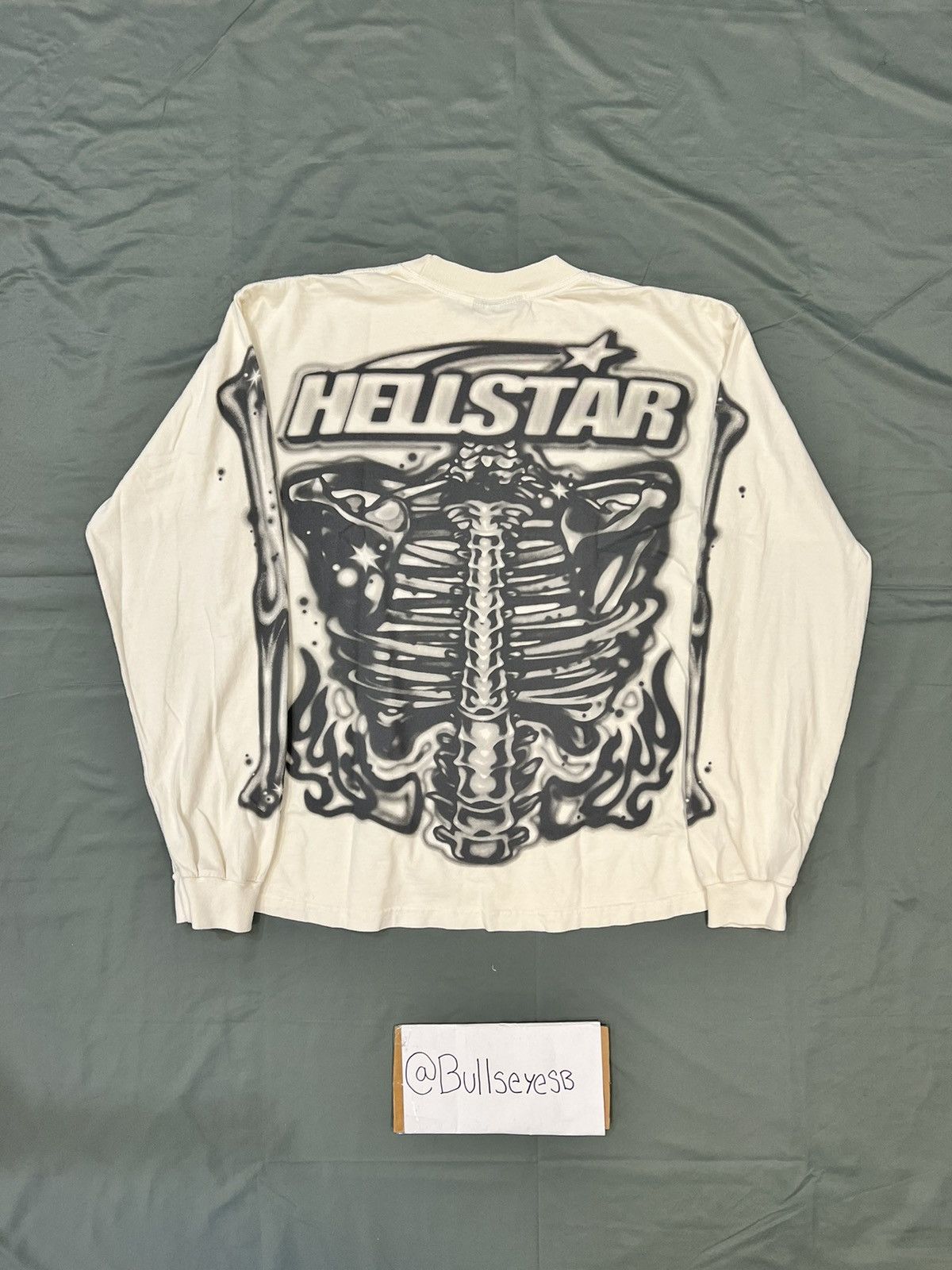 image of Hellstar Studios Airbrushed Bones White Longsleeve, Men's (Size Large)