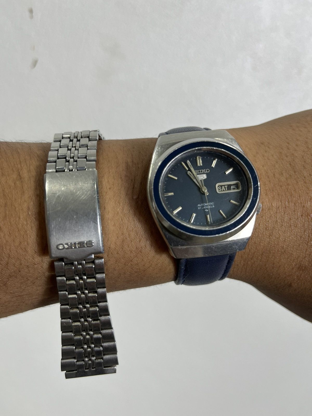 70S Seiko 5 21 Jewels Automatic Watch Blue Dial in Silver, Men's