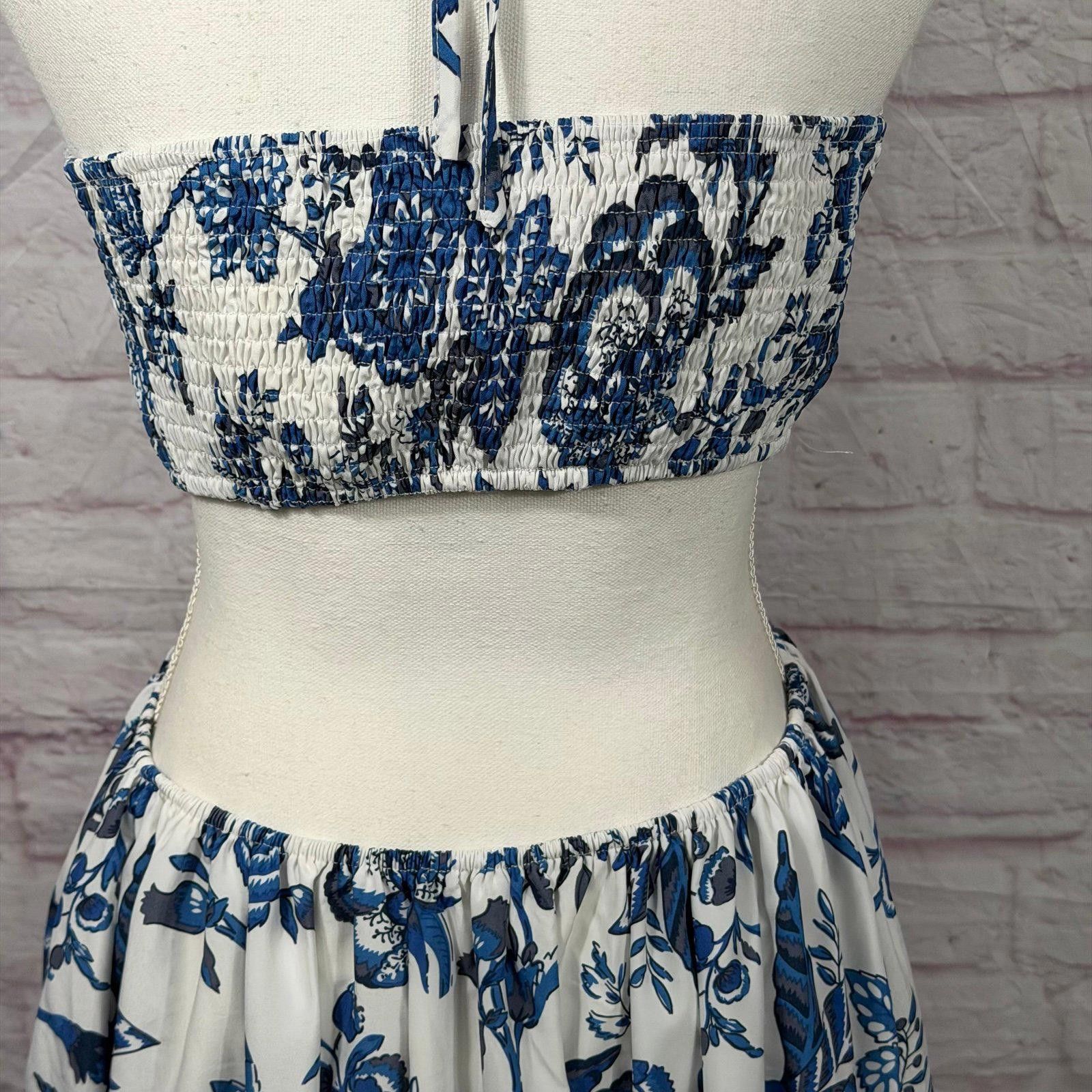 Other Blue and White Large Floral Halter Maxi Dress Size L / US 10 / IT 46 - 6 Thumbnail