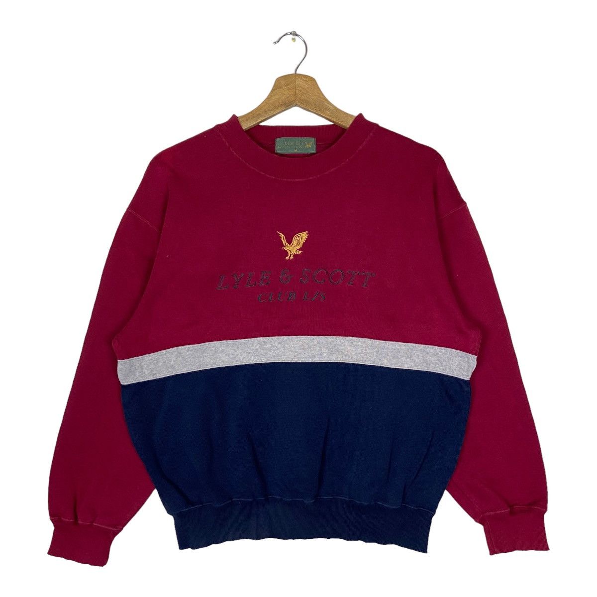 image of Lyle Scott Vintage Club L/s By Lyle & Scott Multicolor Pullover Jumper in Red/Navy (Size Medium)
