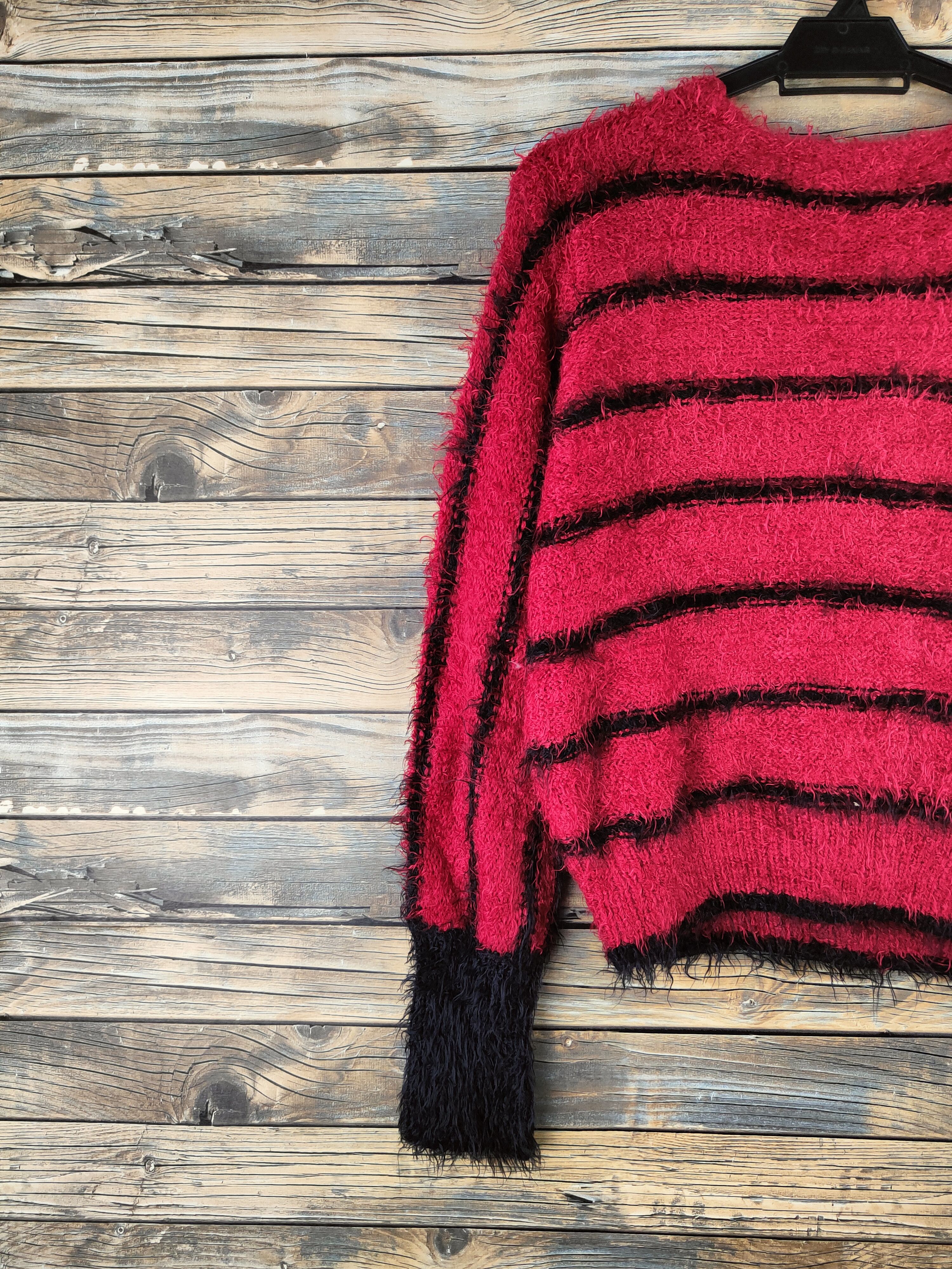 Japanese Brand DL Real X Red Black shaggy Fur Mohair Knitwear #46-1005 Size M / US 6-8 / IT 42-44 - 8 Thumbnail