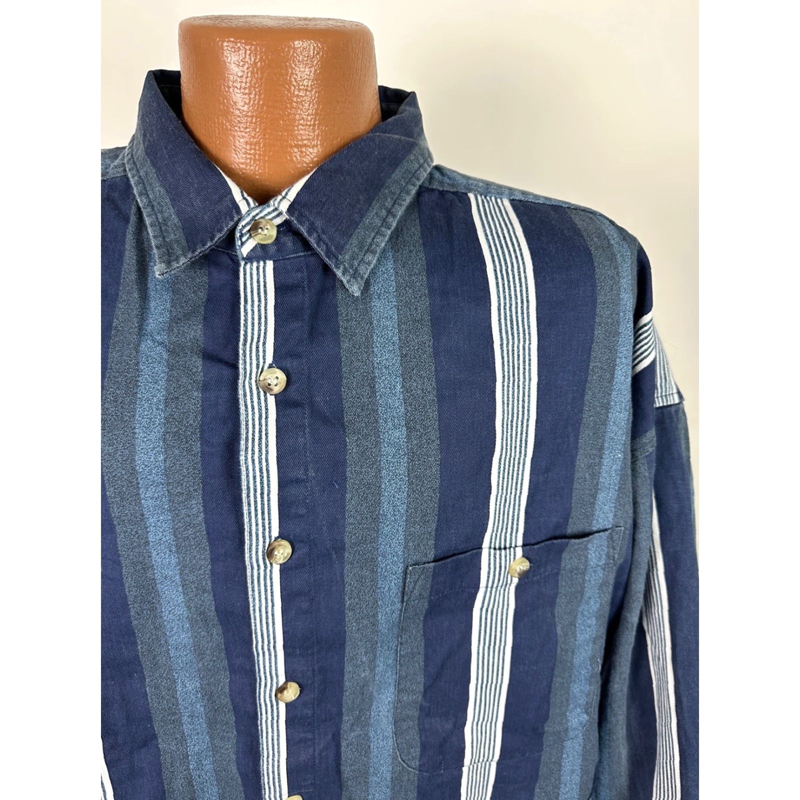 Faded Glory VINTAGE Faded Glory Shirt Men 2XLT Blue Striped Long Sleeve Heavyweight Casual 90s - Mens Size US XXL / EU 58 / 5 - 3 Thumbnail