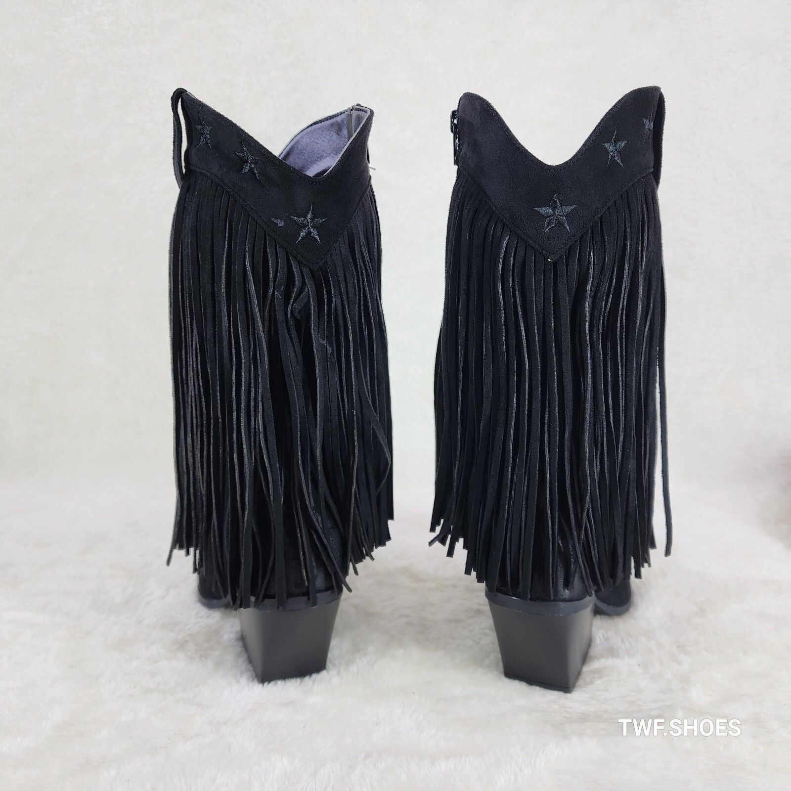 Other Dusty Trails Mid Calf Jet Black Fringe Country Western Cowgi Size US 11 / IT 41 - 3 Thumbnail