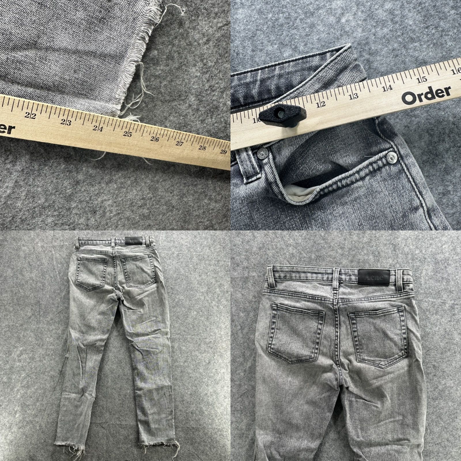 Vintage Acne Jeans Womens 27 Gray High Rise Distressed Skinny Raw Hem Rip Knee Denim Slim 100% Cotton Jeans Womens Size 27" / US 4 / IT 40 - 8 Thumbnail