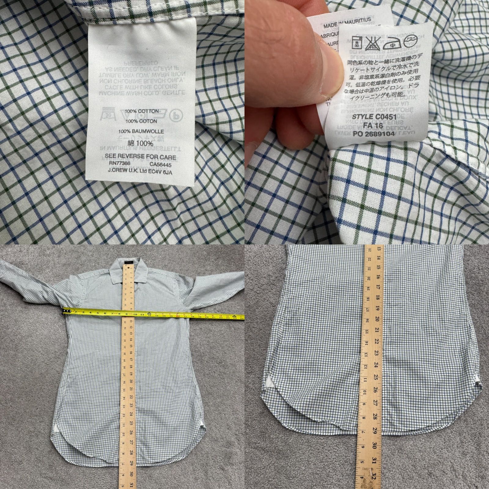 J.Crew J.Crew Ludlow Dress Shirt Mens XS Green Blue White Plaid Cotton Regular Fit Lightweight Career Casual Size 34R - 8 Thumbnail