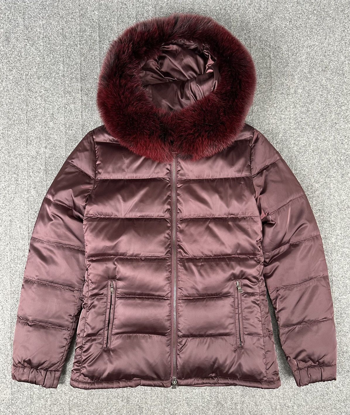 Prada Prada - 09 Down Zip-Up Nylon Hooded Jacket Fox Fur - Maroon Size M / US 6-8 / IT 42-44 - 1 Thumbnail