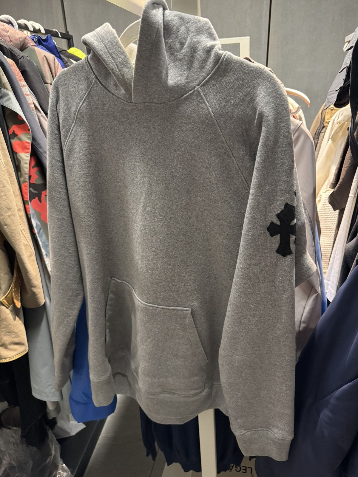 Chrome Hearts Chrome Hearts Grey Cross patch Hoodie with silver studs Size L / US 10 / IT 46 - 1 Thumbnail