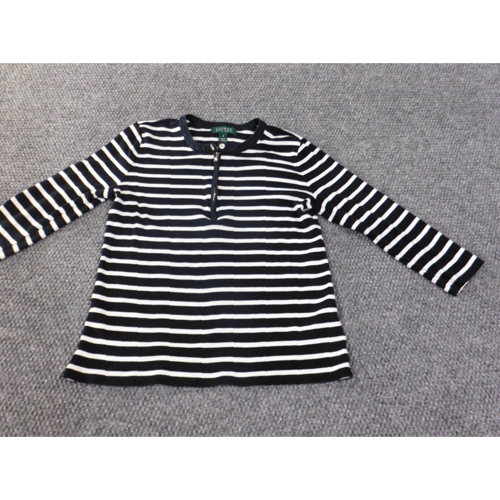 Ralph Lauren Lauren Ralph Lauren Blouse Shirt Knit Cotton Zip Long Sleeve Black Striped M Womens Regular Modern Basic Casual Size M / US 6-8 / IT 42-44 - 3 Thumbnail