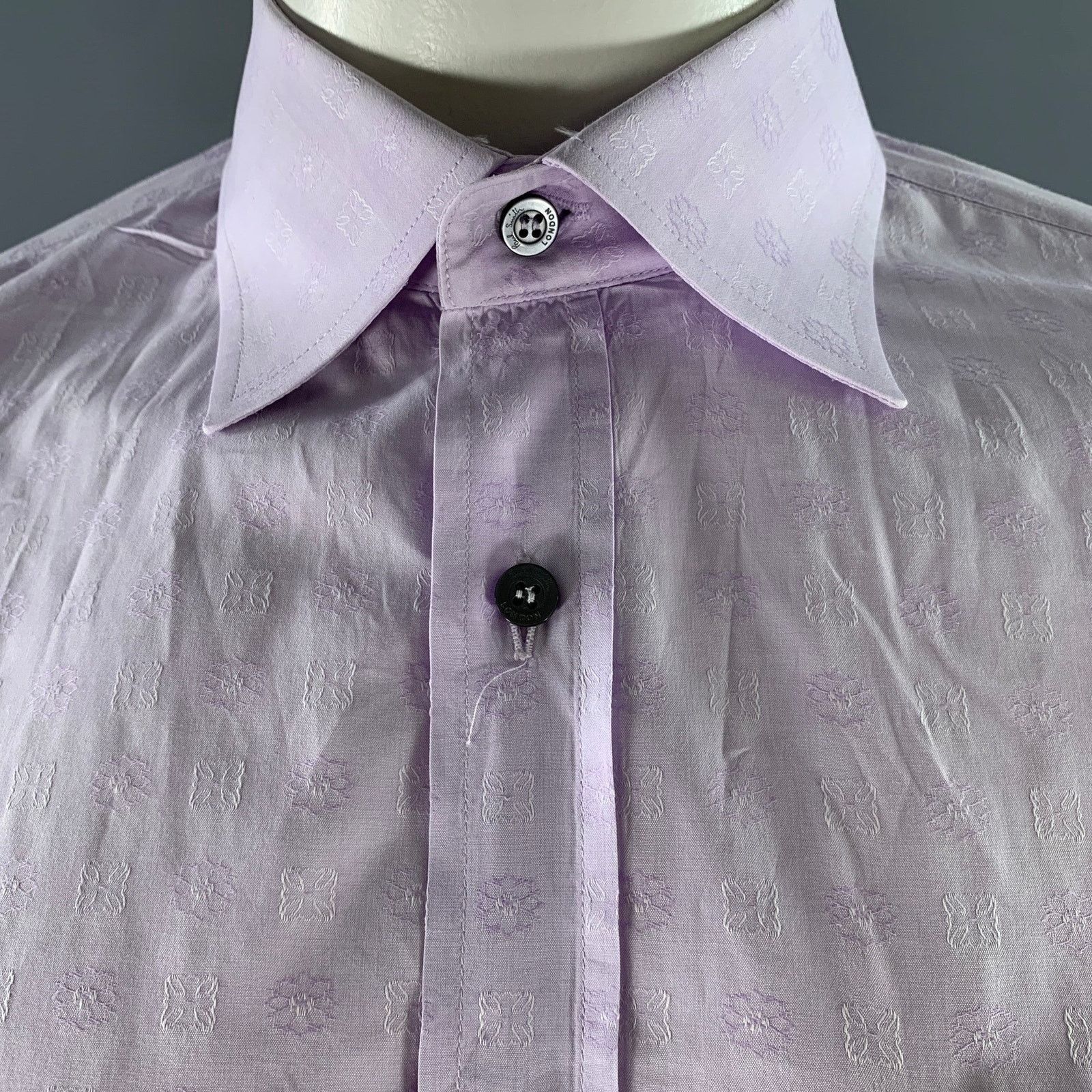 Paul Smith PAUL SMITH XL Purple Jacquard Cotton French Cuff Shirt Size 44R - 2 Thumbnail