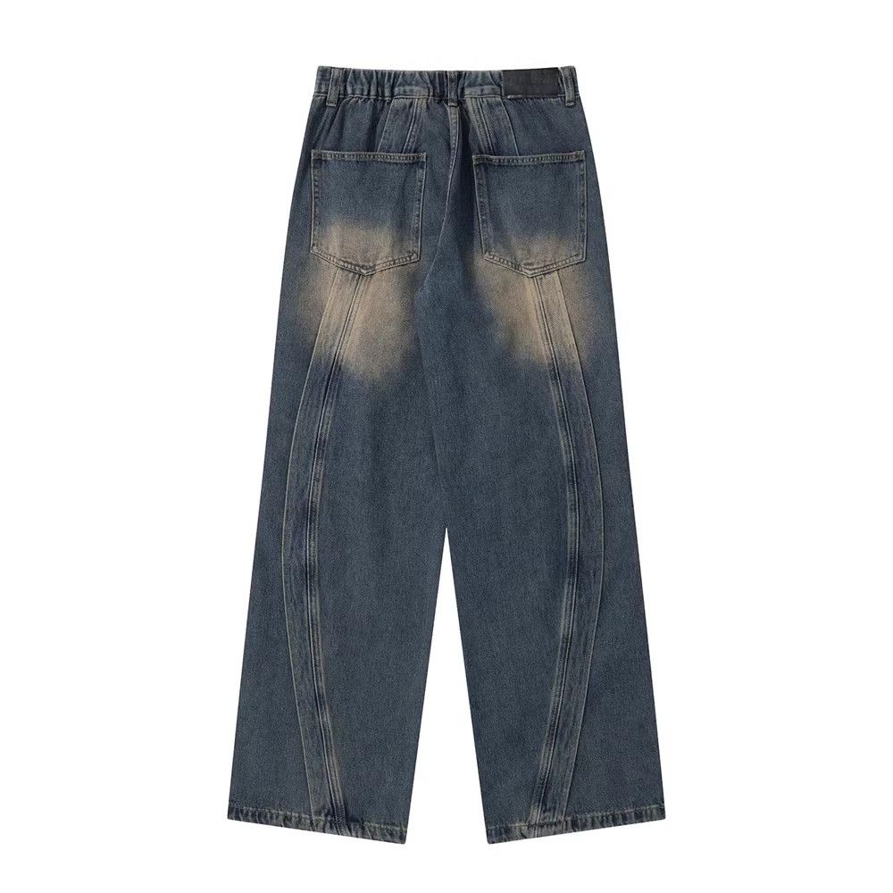 Japanese Brand Street fashion split stitching casual washed loose jeans y2k Size US 32 / EU 48 - 2 Thumbnail
