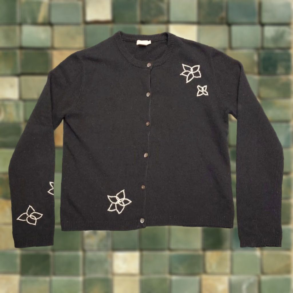 J.Crew VINTAGE J.CREW Cardigan Sweater Womens M Black Floral Embroidered Knit Crew Neck Long Sleeve Wool Linen? Size M / US 6-8 / IT 42-44 - 1 Thumbnail