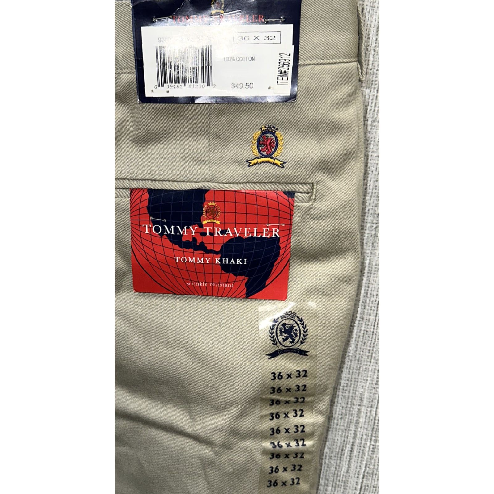 Tommy Hilfiger Tommy Hilfiger Pants Casual Men's Beige Cotton Zip Fly 36x32 NWT Regular Front 32 Inseam Mens pants Size US 36 / EU 52 - 5 Thumbnail