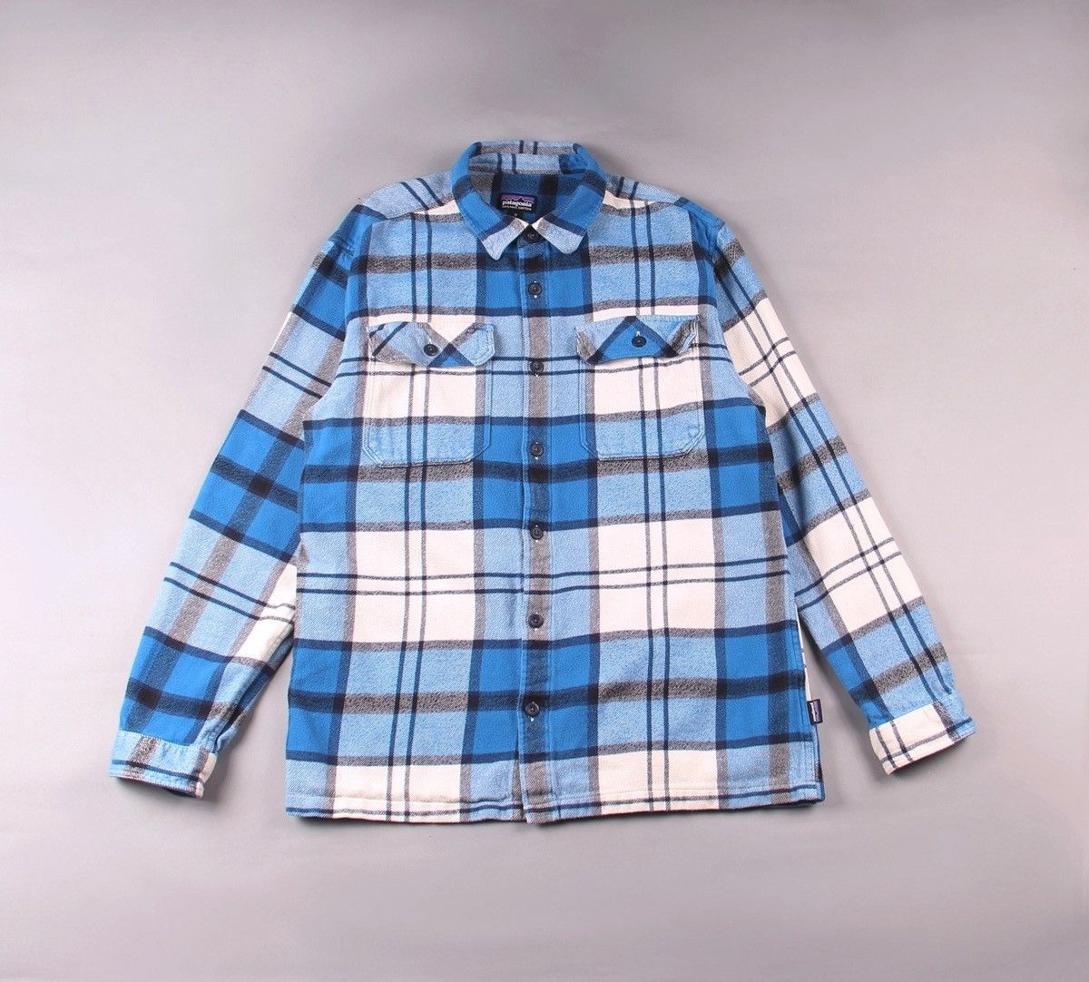 Patagonia Vintage Flannel Plaid Blue Checked Shirt M 90s