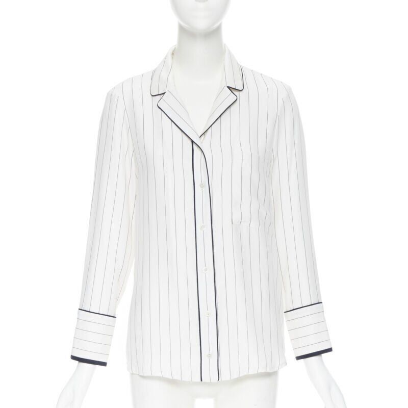 Frame FRAME 100% silk white black vertical stripe black piping casual pyjama shirt XS Size XS / US 0-2 / IT 36-38 - 1 Thumbnail