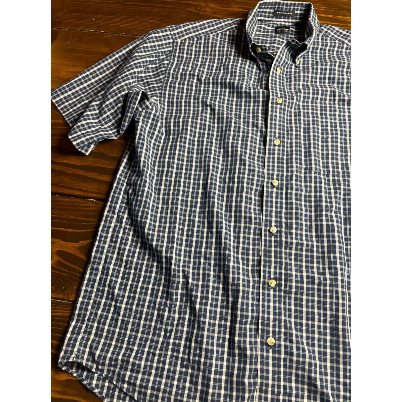 Arrow Arrow Shirt Men Large Tall Plaid Button Up Wool? No, Wrinkle Free Blue Cream Ivory Casual Regular Size US L / EU 52-54 / 3 - 4 Thumbnail