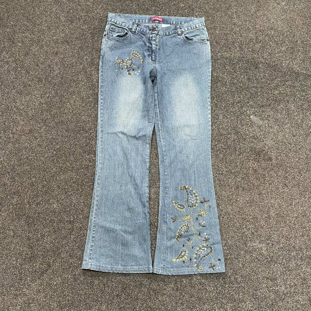Vintage Vintage Y2K Floral Embroidered Wide Leg Denim Grunge Faded Size 32" / US 10 / IT 46 - 1 Thumbnail