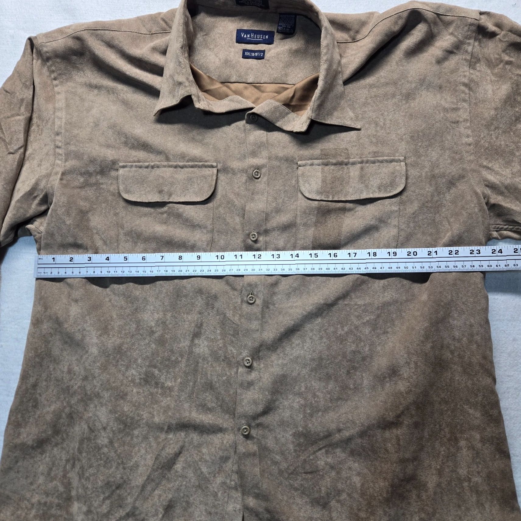 Van Heusen Van Heusen Shirt Button-Up Adult Mens 2XL Brown Suede Polyester Long Sleeve Button-Down 18 18.5 Casual Business Travel Workwear Size US XXL / EU 58 / 5 - 4 Thumbnail