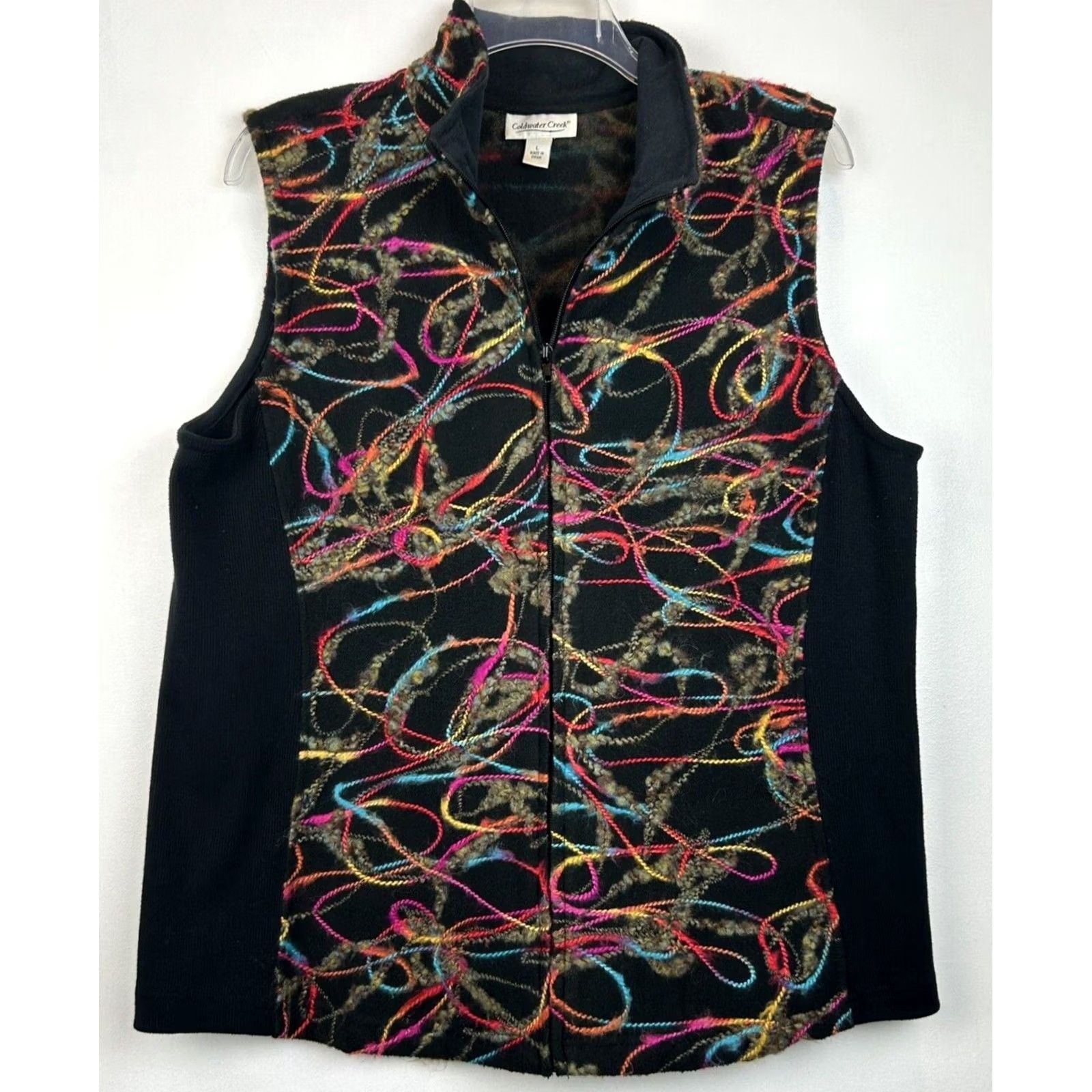 Coldwater Creek Art to Wear Vest Womens L Black Zip Textured Yarn Old Money Artsy Size L / US 10 / IT 46 - 2 Thumbnail