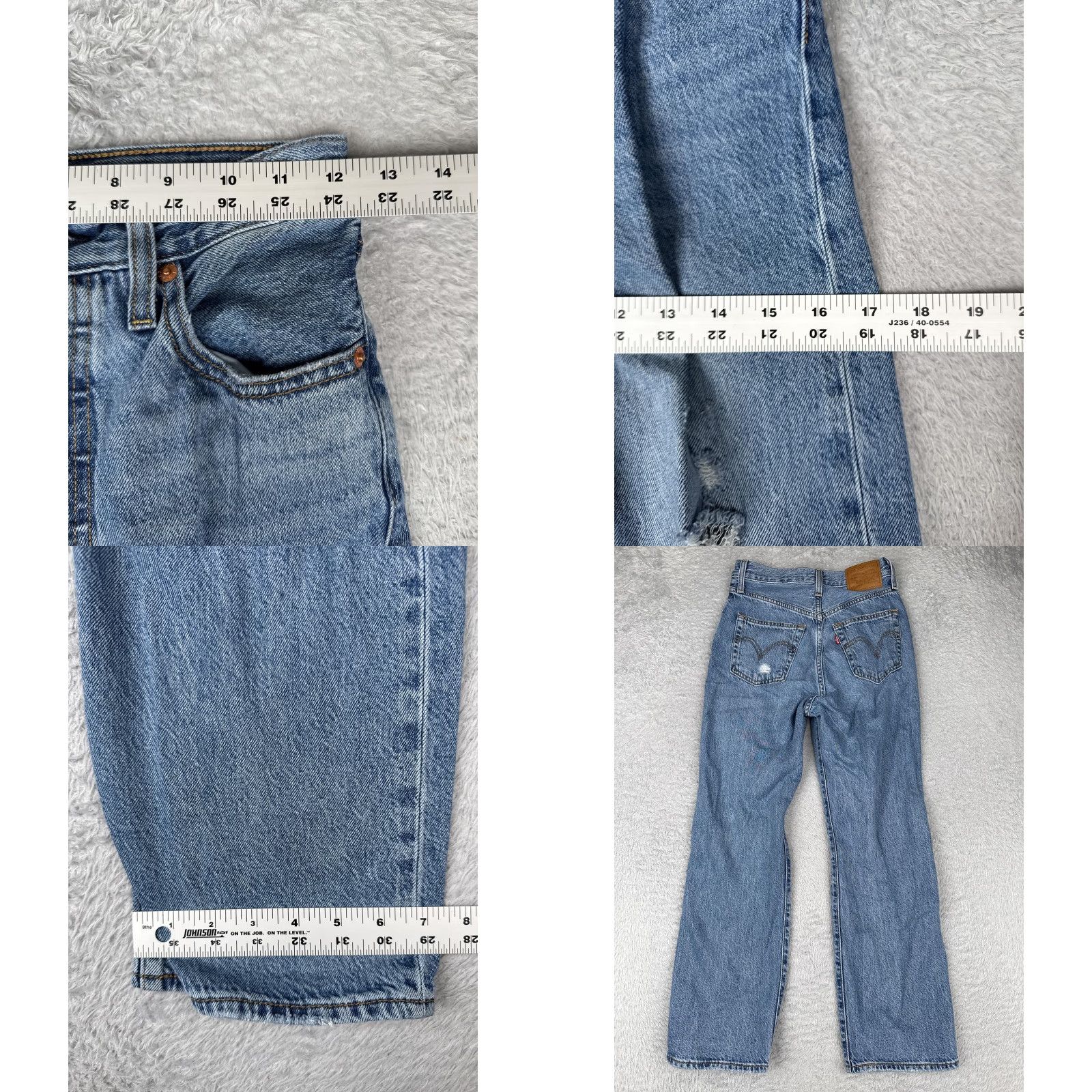 Levi's Levis Ribcage Straight Ankle Jeans Womens 24 Blue Distressed High Rise 24x26 Size 42" / US 20 - 9 Thumbnail