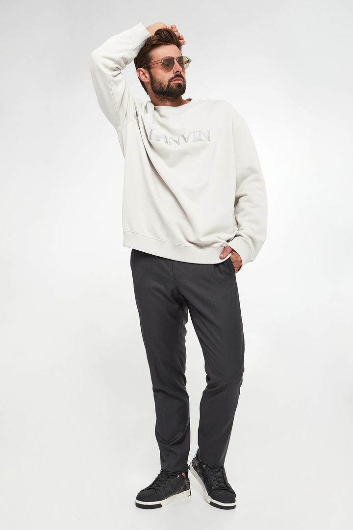 Lanvin oc11z0426 Logo Embroidered Sweatshirt in White Size US L / EU 52-54 / 3 - 4 Thumbnail