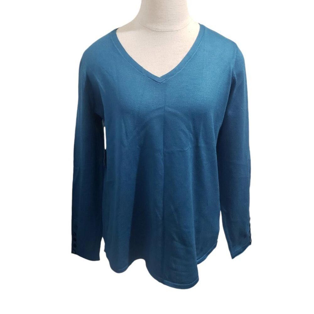 Designer Blue Ladies V-neck Long Sleeve Sweater L Size L / US 10 / IT 46 - 1 Thumbnail