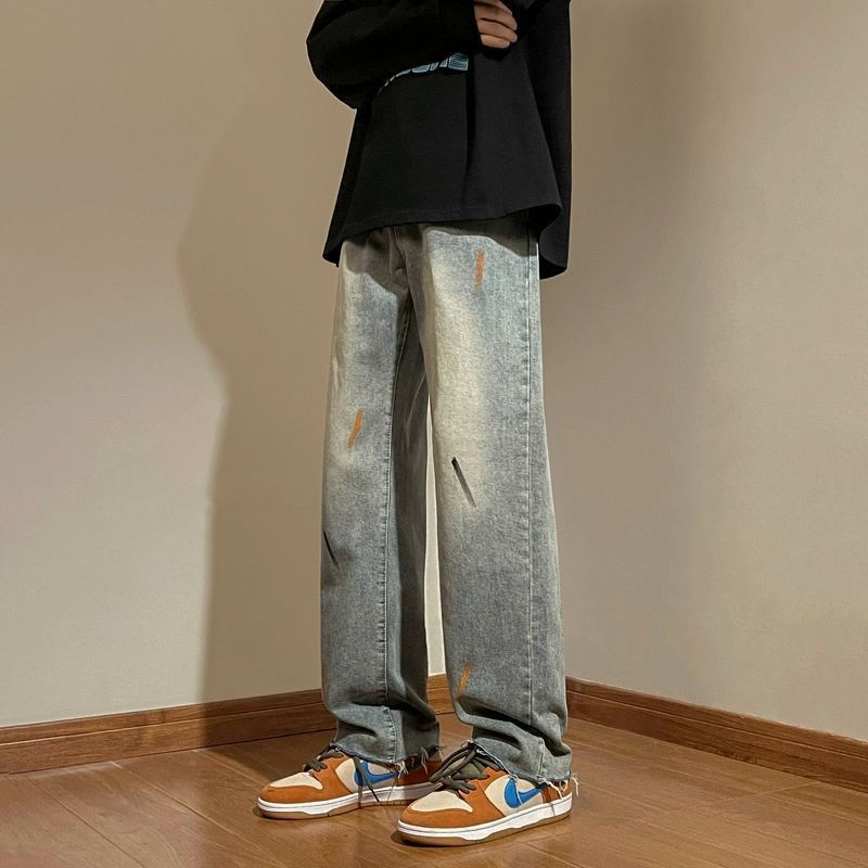 Japanese Brand Men's Retro Straight Leg Loose-fitting Splatter Paint Jeans Size US 32 / EU 48 - 2 Thumbnail