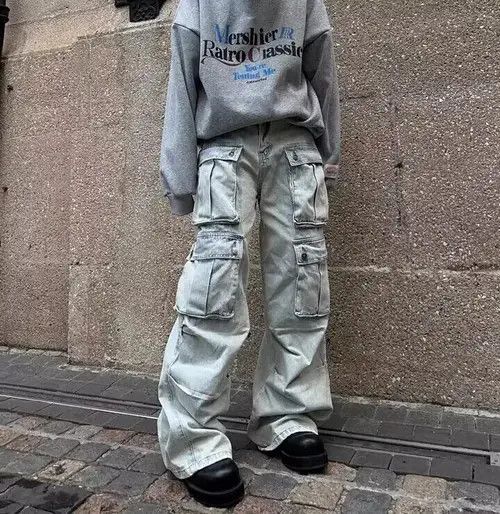 Japanese Brand × Jean Retro multi-pocket workwear wide-leg floor-length jeans Size US 32 / EU 48 - 3 Thumbnail